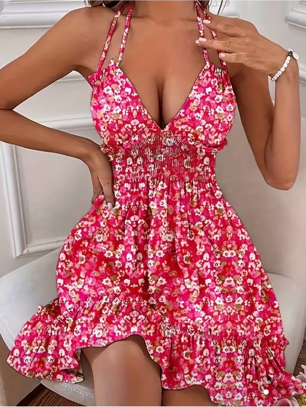 NEW❤️Pink Floral Halter Sundress